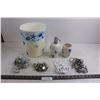 Image 1 : Bathroom Amenities Lot ("Seashell" Set Soap/Toothbrush Holder/Garbage, Assorted Shower Curtain Rings