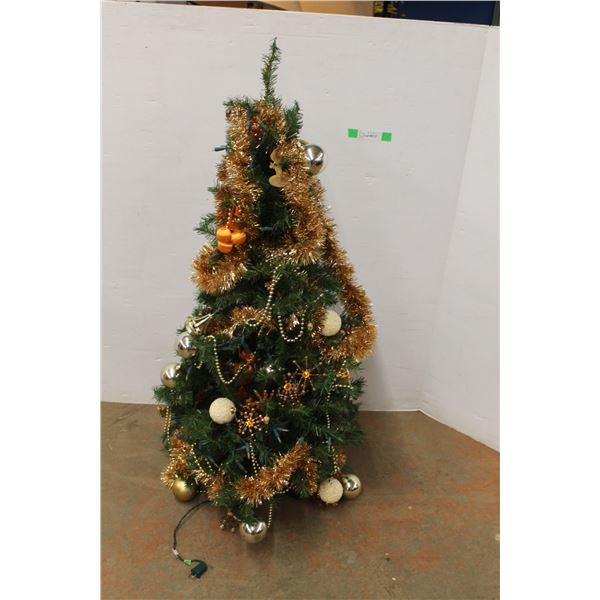 *Mini Christmas Tree with Ornaments and Lights- As Is 48" Tall