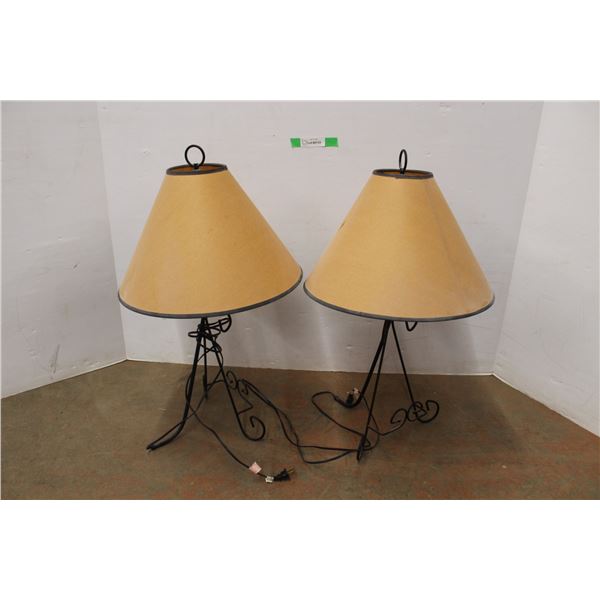 *(2) Vintage Tri Lamps with Tan Shades 27" Tall x 15" Wide- Powers On
