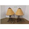 Image 1 : *(2) Vintage Tri Lamps with Tan Shades 27" Tall x 15" Wide- Powers On