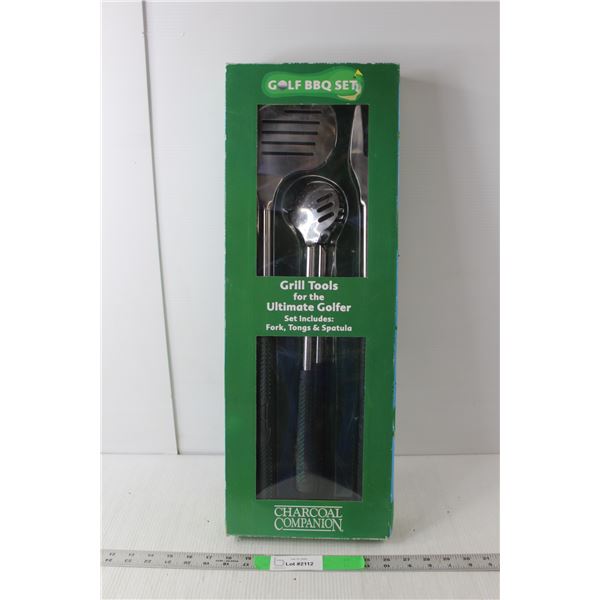 Charcoal Companion Golf BBQ Set with Fork, Tongs, Spatula Approx. 21" Tall
