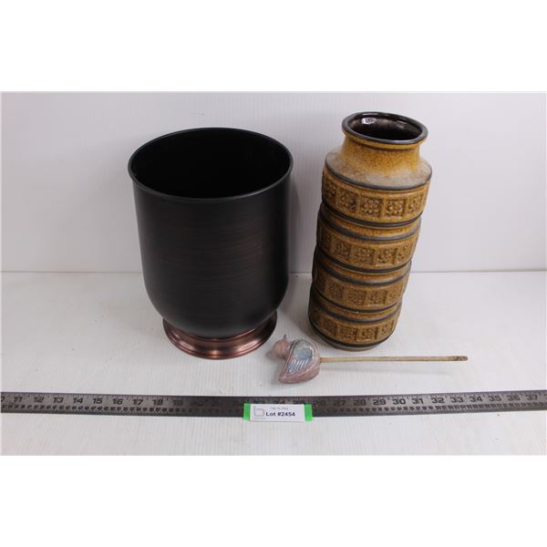 Mainstays Waste Basket 10" Tall x 7.5" Dia, Ceramic Vase made in West Germany 12" Tall x 5" Dia, Mis