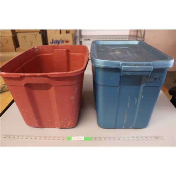 (2) Plastic Storage Totes,One Lid Up to 15" Tall x 11.5" Long x 5.5" Wide