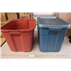 Image 1 : (2) Plastic Storage Totes,One Lid Up to 15" Tall x 11.5" Long x 5.5" Wide