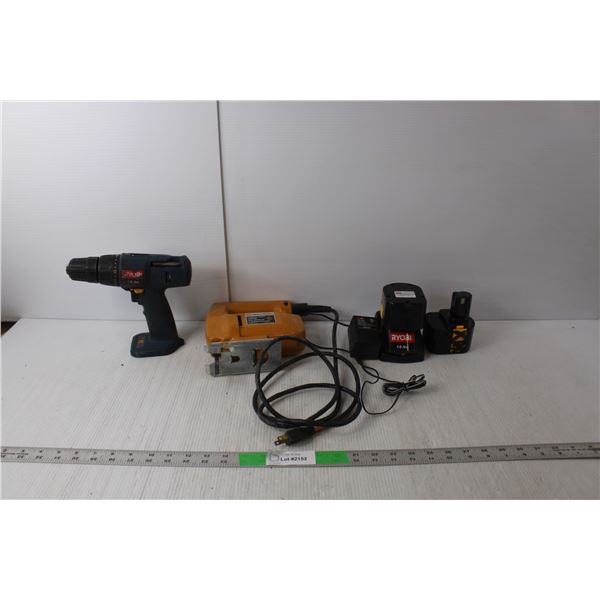 Black & Decker Jigsaw & Ryobi 12V Drill Driver- Both As Is, Ryobi Battery Charger-Powers On and (2) 