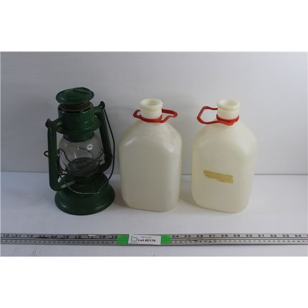 Beacon Kerosene Lantern and (2) Half Gallon Plastic Jugs