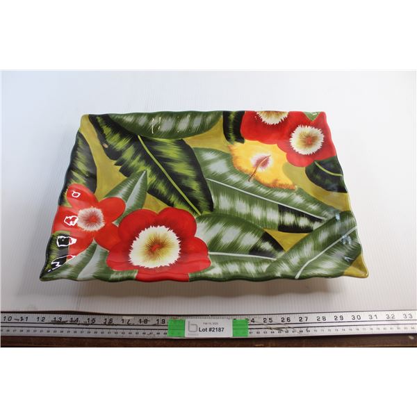 Red Flower Rectangular Ceramic Platter