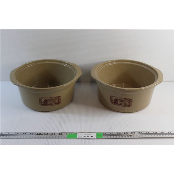 (2) Slow Cooker Ceramic Cooking Pot Bowls