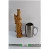Image 1 : Carved Wood East Asian Statue and Metal Mug