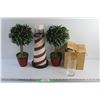 Image 1 : (2) Artificial Plants, Lighthouse Decor and (4) Glass Cups