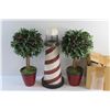 Image 2 : (2) Artificial Plants, Lighthouse Decor and (4) Glass Cups
