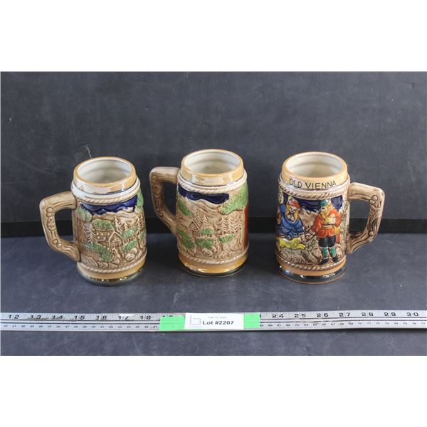 (3) Old Vienna Beer steins