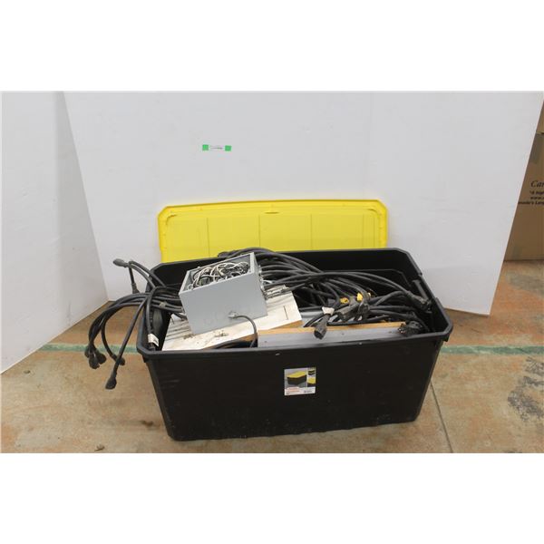 *Large Plastic Tote with Lid 38'' x 18'' x 20'' and Electrical Boxes/Supplies