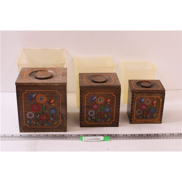 Wooden Kitchen Canister Set w/ Plastic Protective Sleeves
