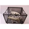 Image 5 : (3) Power Bars, (3) Extension Cords, Various Cords in Metal Crate Box - 15" x 13" x 10"
