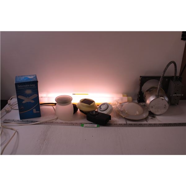 (2) Grow Lights (Power On) - 25" Long, Flush mount Light Hardware, (2) Timers, Solar Light (As Is), 