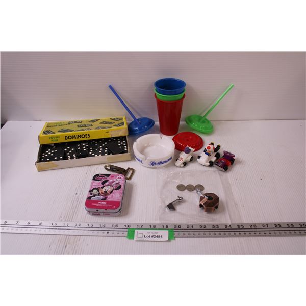 Dominos, (3) Children's Plastic Cup Set, Minnie Mouse Puzzle - As Is, (3) Canadian Nickels (1970's),