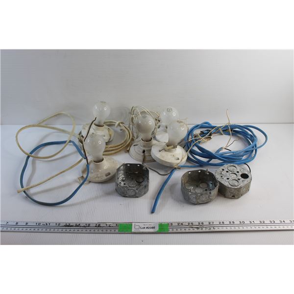 Electric and Light Lot - (5) Light Sockets and Electrical Cords - As Is