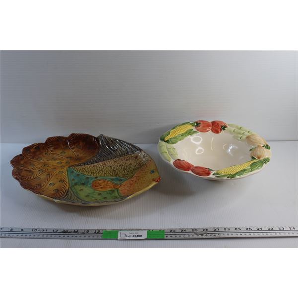 Decorative Fish Ceramic Serving Dish 18'' x 13'' and 12'' Ceramic Bowl