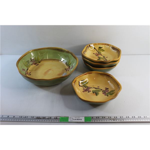 5 Piece Hand Painted Rustic Vines Pasta Dish Set