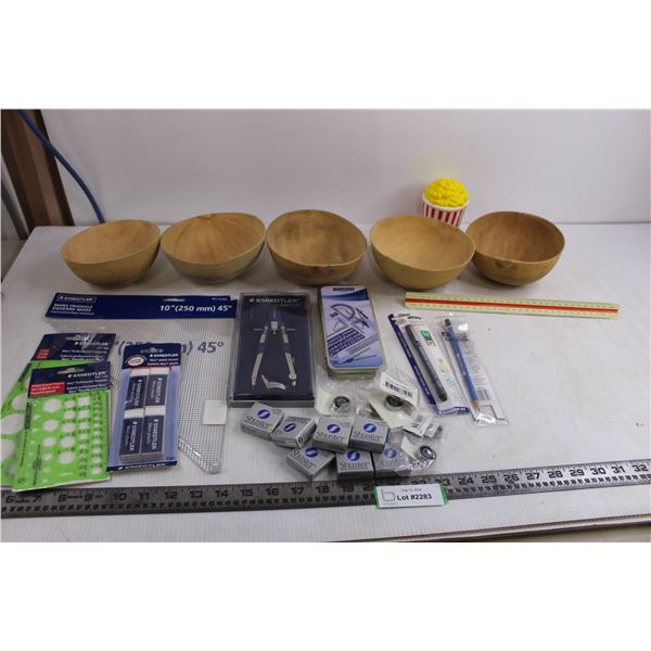 Set of 5 Coconut Bowls, Assorted Ball Bearings, Staedler Geometry Products (Most NIB)