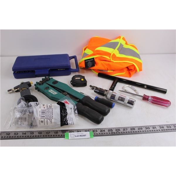 Williams Socket/Nut Driver Set (Missing Wrench), Snap-Cut Cutter, Forcefield 2XL Safety Vest, Misc. 