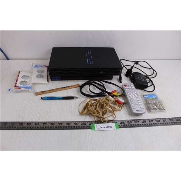 Sony PS2 with RFU Adapter, Panasonic Projector Remote, Misc.