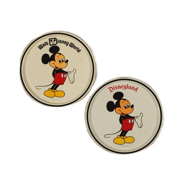 A pair of Mickey Mouse Metal Souvenir Trays.