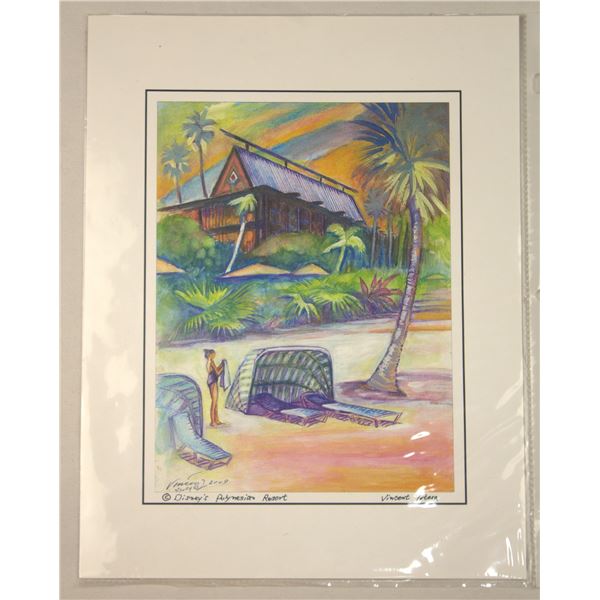 A Polynesian Resort Beachside Watercolor Reproduction.