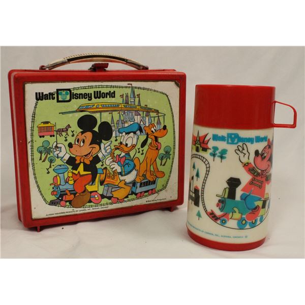 A Vintage Walt Disney World Lunch Box and Thermal Bottle.