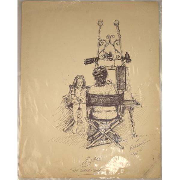 A Rare Pen and Paper Drawing of An Artist Drawing a Young Girl.