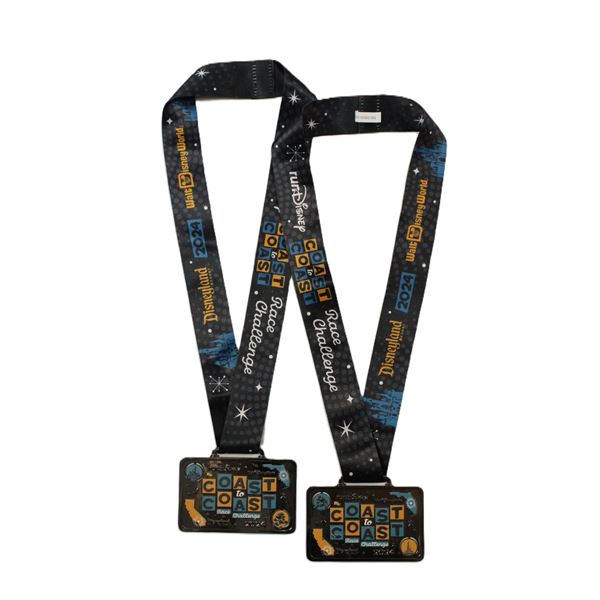A Pair of 2024 Rectangular runDisney Coast to Coast Medals.