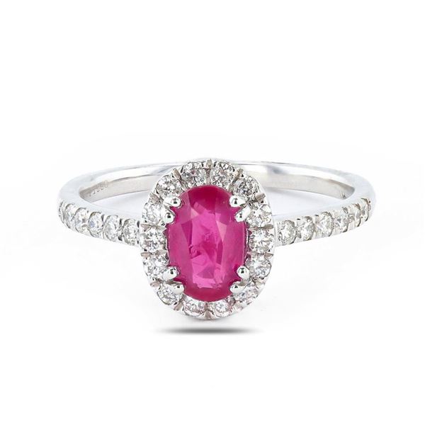 1.06 ctw UNHEATED Ruby and 0.38 ctw Diamond Platinum Ring (GIA CERTIFIED)