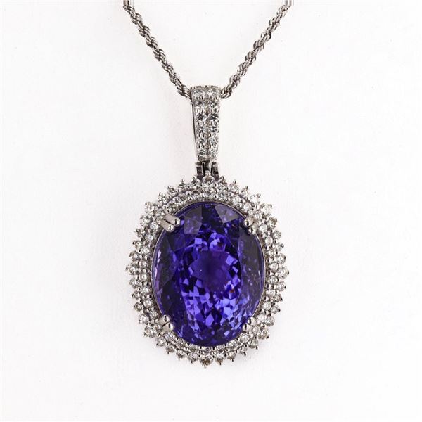 30.80 ctw Tanzanite and 1.42 ctw Diamond Platinum Pendant (GIA CERTIFIED)