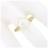 Image 3 : 18k Yellow Gold 10.50mm Cultured Pearl Solitaire Round Bezel Diamond Beaded Ring