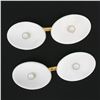 Image 2 : Antique 14k Gold White Mother of Pearl w/ 3mm Seed Pearl Center Oval Cufflinks