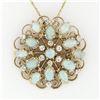 Image 2 : Vintage 14K Yellow Gold .42 ctw Diamond & Opal Round Open Brooch Pendant Necklac
