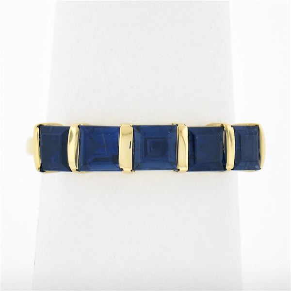 18k Yellow Gold 1.75 ctw Square Step Cut Sapphire Bar Channel 5 Stone Band Ring