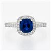 Image 5 : Platinum GIA NO HEAT Cushion Sapphire Solitaire w/ Diamond Halo Engagement Ring