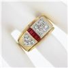 Image 3 : Men's Retro Vintage 14K Gold 0.40 ctw Diamond & Synthetic Ruby Buckle Band Ring