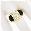 Image 3 : 14K Yellow Gold .12 ctw Pave Diamond Black Onyx Sides Polished Wide Dome Band Ri
