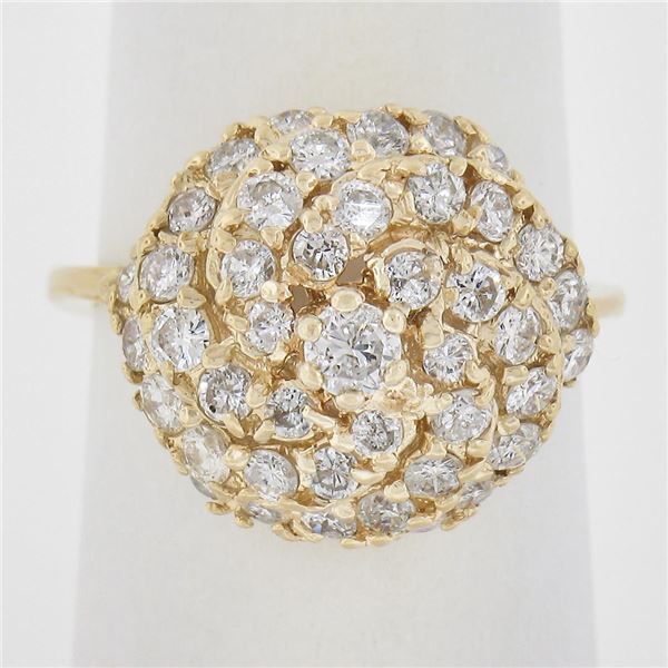 Solid 14k Yellow Gold 1.55 ctw Round Diamond Top High Swirl Domed Cocktail Ring