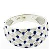 Image 7 : 14k White Gold Royal Blue Enamel Dot Tufted Grid w/ Dual Finish Wide Band Ring