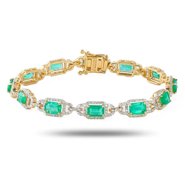 5.41 ctw Emerald and 1.65 ctw Diamond 18K Yellow Gold Bracelet