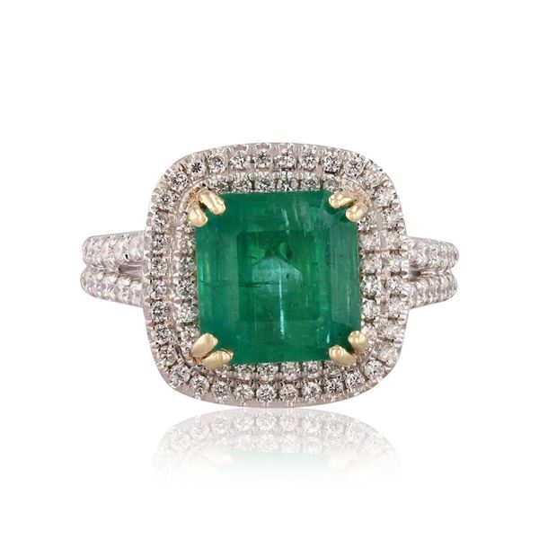3.74 ctw Emerald and 0.64 ctw Diamond 18KT White Gold Ring (GIA CERTIFIED)