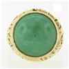 Image 4 : 14k Yellow Gold Large 16mm Round Cabochon Bezel Green Jade Spiral Open Work Ring
