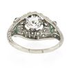 Image 8 : Antique Art Deco Plat GIA European Diamond & Emerald Mil grain Etched Domed Ring
