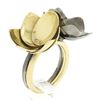 Image 9 : Large 18k Yellow Gold Silver Diamond Handmade Twin Layered Flowers Cocktail Ring