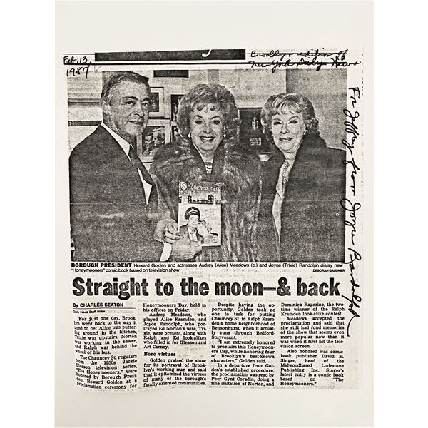 The Honeymooners Joyce Randolph signed paper