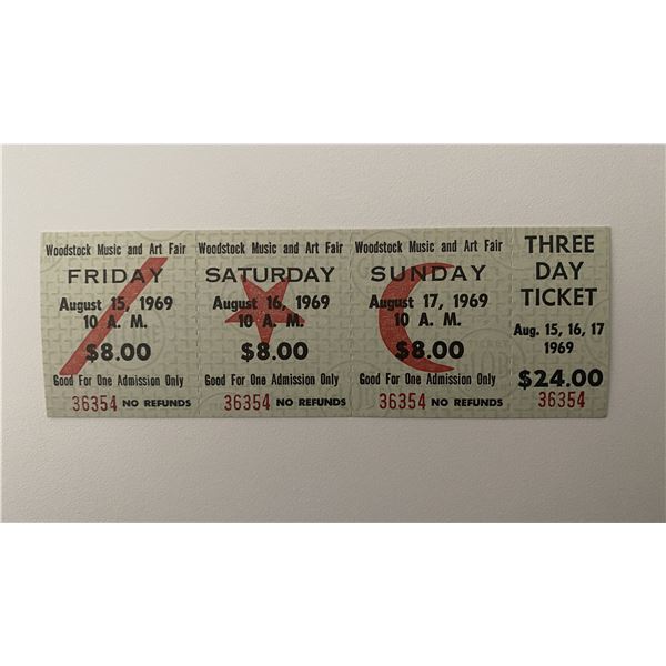 Woodstock Concert 3 day ticket Aug. 15,16,17 1969